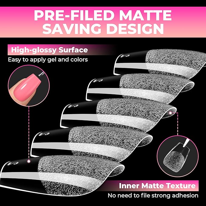 UNA GELLA Short Coffin Nails Tips: 510Pcs Soft Gel Nail Tips Coffin Acrylic Full Cover Short Coffin Press on Nails Pre-shaped Half Matte Clear False Nails For Nail Extensions Home DIY Salon 15 Sizes