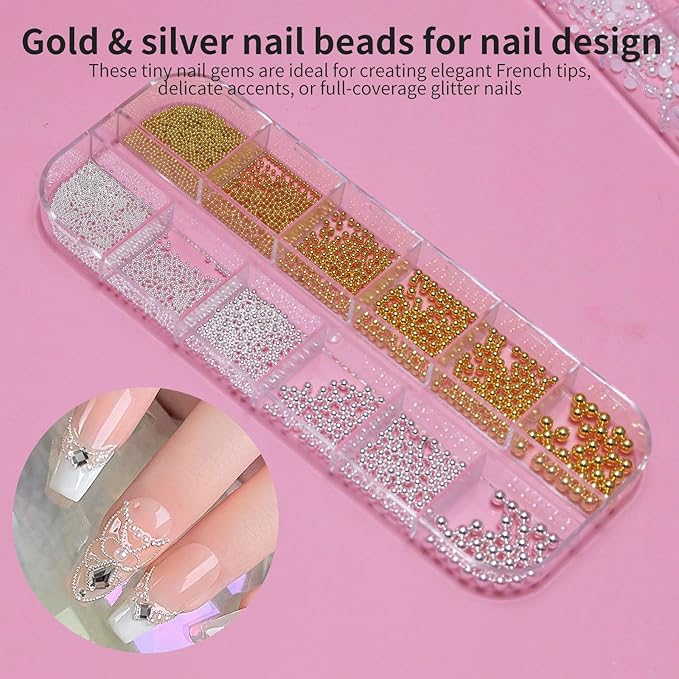 Nail Charms Kit with 30 Sheets Flower Nail Stickers,Colorful Heart Flower Bow 3d Nail Rhinestones And Gems,Nail Pearls Jewels,Tweezer and Wax Pen Art Tools for DIY Design (White And MixColors)