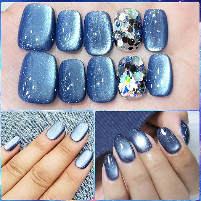 Glass Cat Eye Gel Nail Polish Set 12 Colors, Ceramic Magnetic Cats Gel Polish with Magnet Stick, Jelly Silk Velvet Crystal Effect Sock Off Nail Art Spring Summer Colors Manicure Gift Set for Women