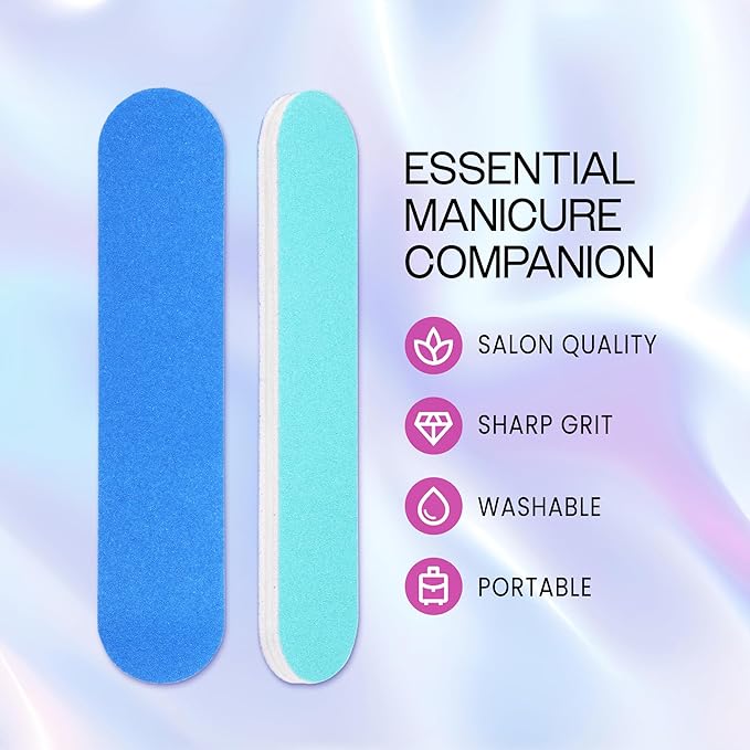 25pcs - PANA Mini Double-Sided Emery Nail File for Manicure, Pedicure, Natural, and Acrylic Nails - Blue/Light Blue (Grit 180/180)