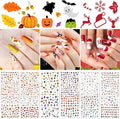 Whaline 18 Sheets Fall Nail Art Stickers Thanksgiving Maple Leaves Pumpkin Nail Stickers Christmas Snowflake Snowman Santa Claus Autumn Self-Adhesive Nail Decals for DIY Manicure Party Decor