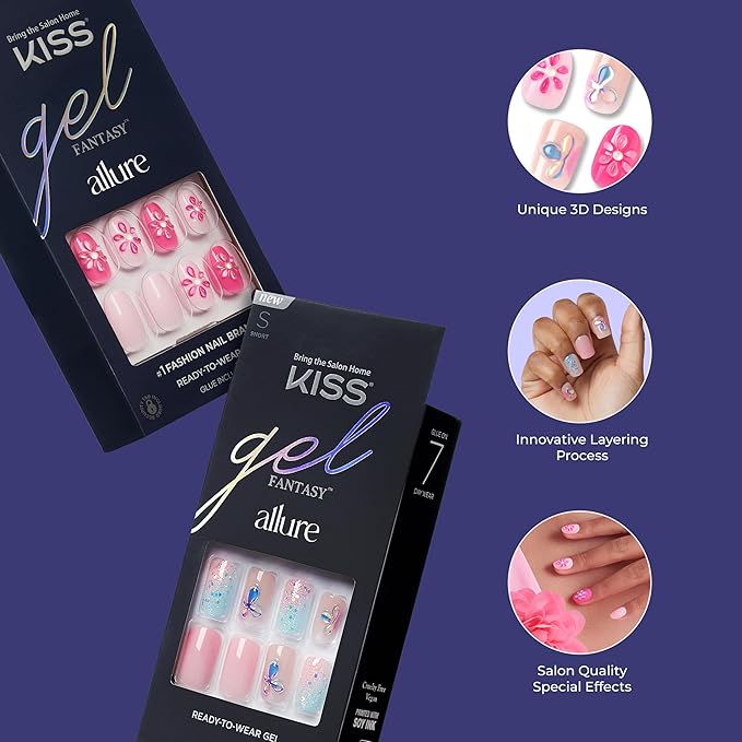 KISS Gel Fantasy, Press On Nails, Nail glue included, 'Hottiest Thing', White, Short Size, Coffin Shape, Includes 28 Nails, 2g glue, 1 Manicure Stick, 1 Mini File