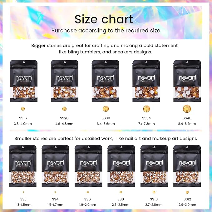 Novani Rhinestones 3000Pcs Flatback Crystal Round Loose Gemstones Glass Rhinestones for Crafts Makeup Nail Art Clothes Shoes DIY Decorations(SS6, 1.9-2.0mm,Gold Yellow)