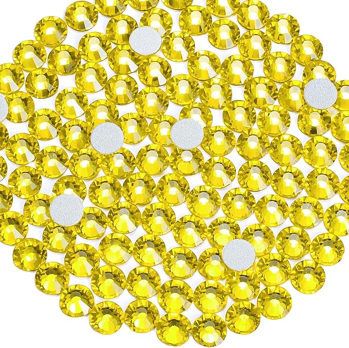 1440pcs Flat Back Rhinestones Glitter Round Crystal Gems Glass Rhinestones for Crafts Nail Art Clothes Shoes DIY Decorations, Lemon Yellow, SS16, 3.8-4.0mm