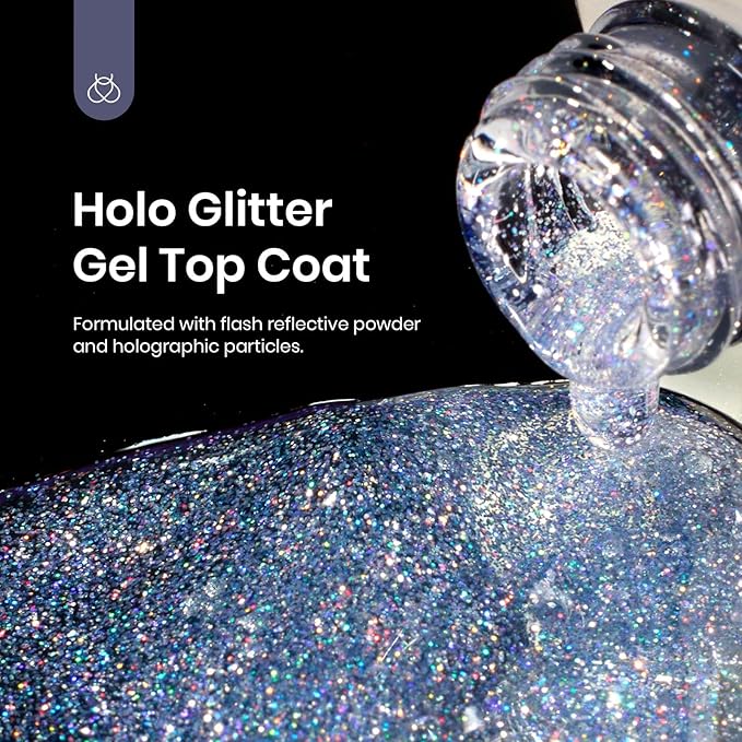 Beetles Glitter Gel Top Coat Iridescent Silver Mix Glitter Gel Nail Polish Glossy Shiny Soak Off Rainbow Shimmer No Wipe Top Coat (10ML)
