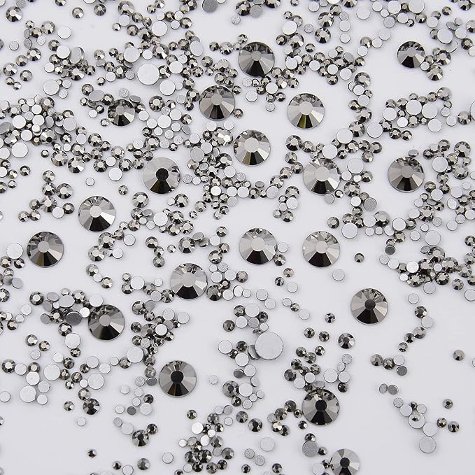 NCB 8000pcs Non Hotfix Rhinestones 10 Sizes Flatback Crystal Glass Rhinestones with Tweezers and Picking Pen for Nail Art Clothes Bags Phone Decorations Crafts DIY (031 Jet Hematite Mix SS3-SS30)