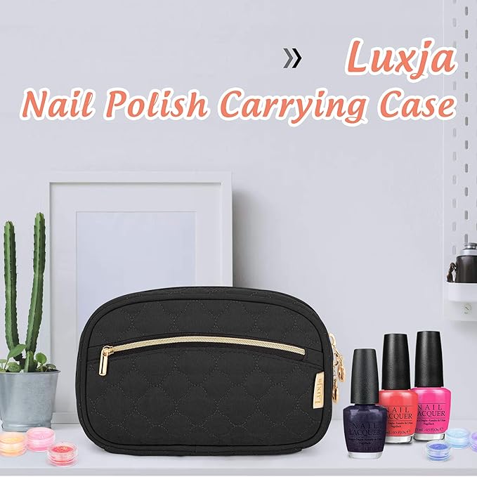 LUXJA Nail Polish Case - Holds 10 Bottles (15ml - 0.5 fl.oz), Nail Polish Organizer with Zipper Pockets (Bag Only), Black