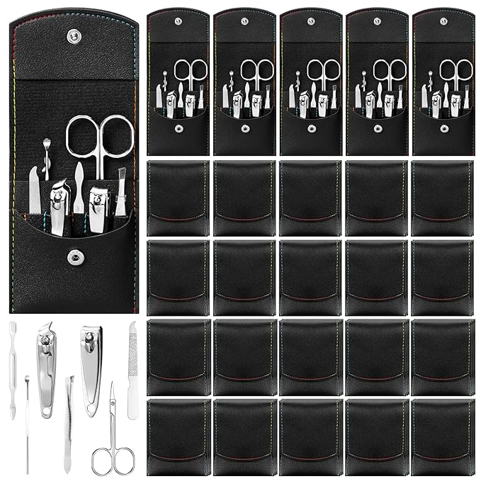 Geosar 50 Set Travel Manicure Kit Nail Clippers Pedicure Professional Nail Care Tools Stainless Steel Grooming Set with Portable Travel Case Gifts for Mother Father Men Women(7 in 1,Black)