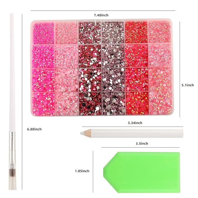 30000PCS Pink AB Resin Flatback Rhinestones Kit, Jelly Resin Non-Hotfix Rhinestones for Crafts DIY Design, Tumblers, Clothes, Makeup, Nail Art 2mm, 3mm, 4mm, 5mm