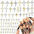 80Pcs Cross Nail Charms Gold Silver Y2k Nail Art Rhinestones Gems Shiny Nail Jewelry Acrylic Accessories for Women DIY Nail Decorations