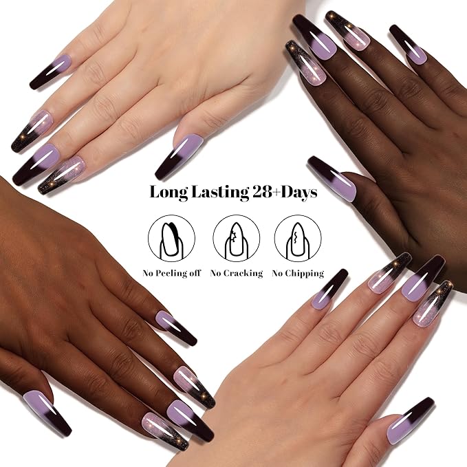 YTD Likomey Color Changing Gel Nail Polish 2 Pcs Set,15ml Grayish Purple to Black Pure Color and Brocade Glitter Kit,Thermal Ombre Change Colors Manicure UV Varnish,WB2-05