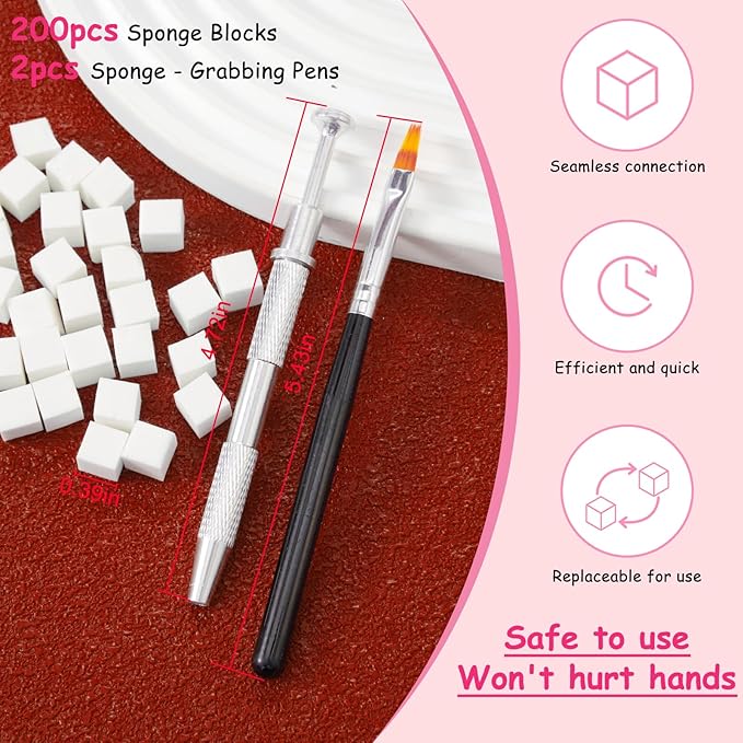 300-Piece White Cube Nail Sponges for Ombre, 1 Silver Metal Clip Pens for Grabbing Nail Art Sponge, 1 Ombre Nail Brush for Nail Art