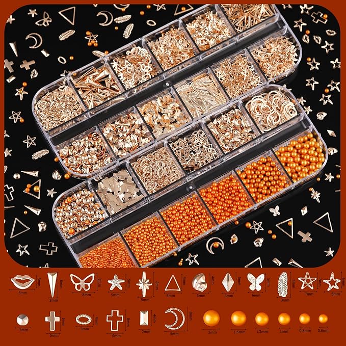 8 Boxes Nail Charms Set, with Gold Nail Charms and Gold Nail Gems, Nail Pearls Resin Rhinestones for Bedazzling &Nail Art Tools, 3D Cross Nail Charms Heart Gold Charms for Nails Art Supplies Kit