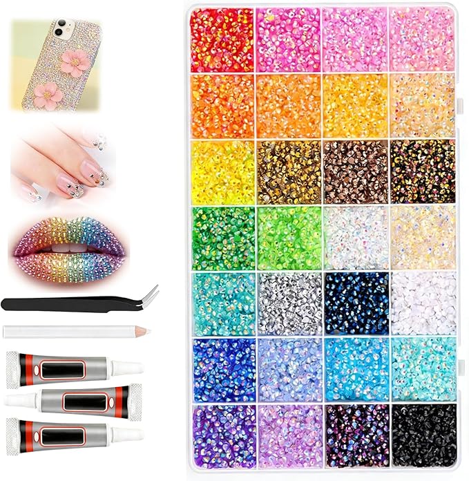 Bedazzling Kit with 40000Pcs 3mm Multicolor Resin Rhinestones & B7000 Glue Complete Bejeweled Kit with Rhinestones for Crafting, Nail Charms, Diamond Art Accessories,Kids, Books and DIY Projects