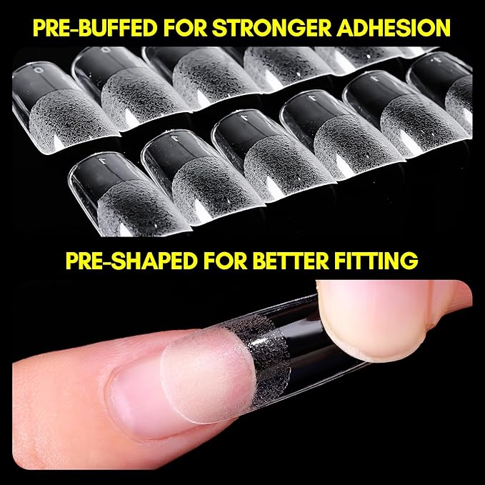 Makartt Medium Square Fake Nail Tips: 120pcs Clear Full Cover Half Matte Soft Gel Pre-shape Acrylic Gel Press on Extension for Nails, 12 Sizes French Manicure Salon Home DIY with Box