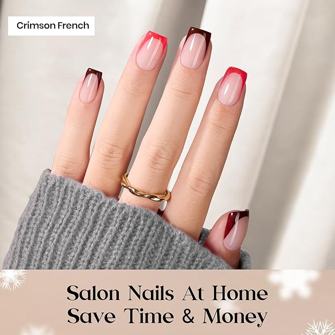 Beetles X Press Red French Tip Press On Nails | 5 Colors Valentine Press On Nails Short Square | 16 Sizes 160 Pcs Natural Salon Quality Soft Gel Nail