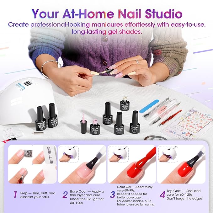 GELLEN Gel Nail Polish Kit with U V Light, 71pcs Gel Nail Kit 32 Colors All Seasons, Base & Top Coats (Glossy/Matte/Glitter/Cat Eye), Professional Home Salon Manicure Kit for Women & Beginners