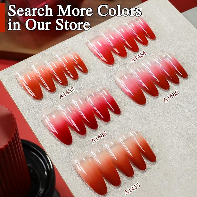 Double Rhythm Gel Polish 15ML Jelly Sheer Pastel Light Milky Color Pearl White Bottle 1 PC 0.5 OZ Full Size Nail Art Salon at Home (Deep Brown Red-D1455)