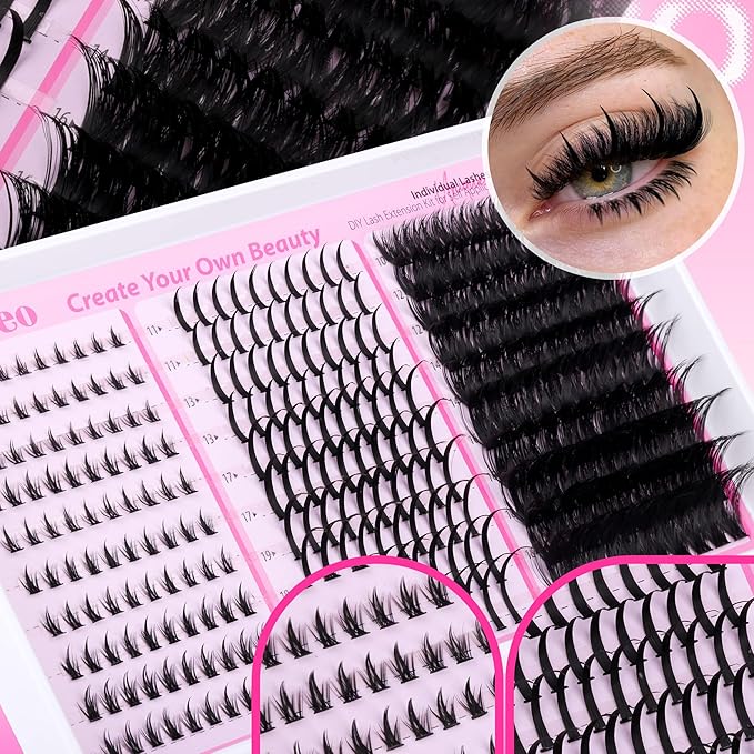wiwoseo Spiky Lash Clusters with Bottom Lashes Clusters Kit Volume Lash Spikes Cluster Eyelash Extensions Kit Mink Eyelash Clusters Spiky Cluster Lashes Clusters with Bond and Seal(Bottom+Spikes+100D)
