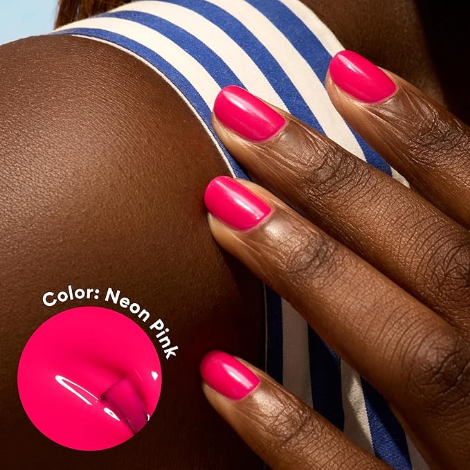Manucurist Green Flash LED Fluorescent Pink Neon Pink Gel Nail Polish - Vegan, 12-Free, Plant-Based Polish - Strengthens and Protects the Nail - Gel Nail Polishes - Made in France
