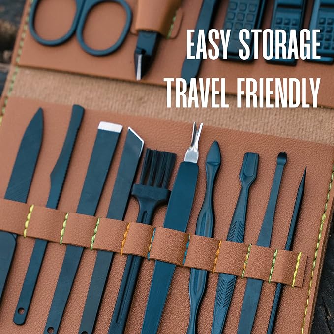 Nail Kit - Nail Clipper Set - Manicure Set -16 Stainless Steel Pieces Manicure Kit For Men’s - Pedicure Kit For Men - Mens Grooming Kit With Brown Leather portable Case by Hayvenhurst