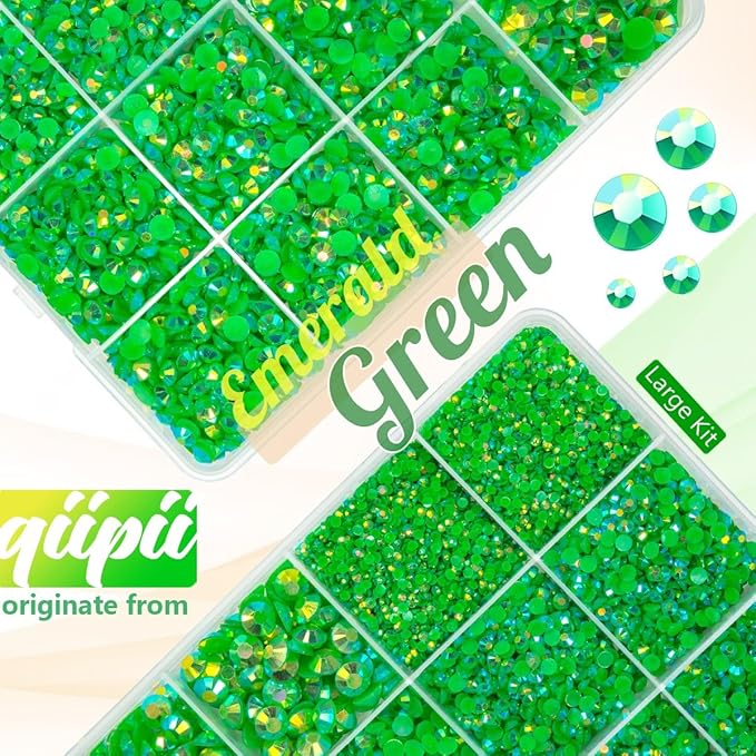 Green AB Resin Rhinestones w B7000 Jewelry Glue for Bedazzling Crafting 2mm-6mm Flatback Jelly Stones Diamonds Gems Bedazzler Kit Charms for Nails Face Eyes Makeup Tumblers Bottles Crafts Shoes