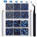 NCB Hotfix Iron on 8000pcs Crystal Rhinestones Round Gem for Crafts Decoration DIY Jewelry Making with a Tweezers and 2 Picking pens (Black AB, 6Sizes SS4-SS30)