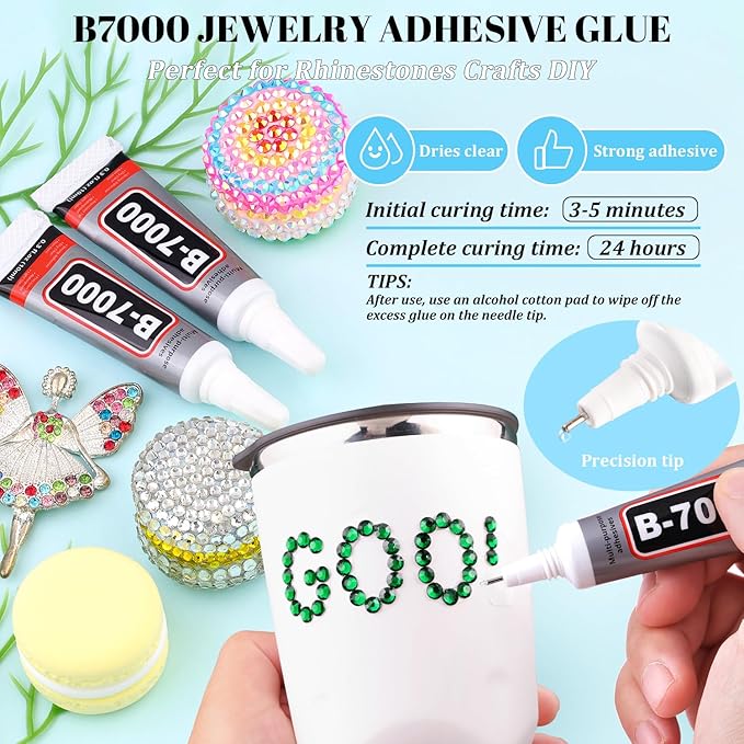 12000Pcs Resin Rhinestones for Bedazzling with 3Pcs B7000 Jewelry Glue, 2 Boxes Emerald Green Flatback Rhinestones for Crafting Crafts DIY, Crystals Gems for Clothing Shoes Tumblers Nail Art Makeup