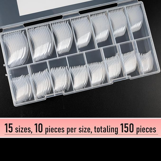 Curved Dual Forms for Polygel, Square Poly Gel Nails Forms for Nail Extension with Guide Lines Inside, Reusable Acrylic Nail Molds with French Guidelines for Builder Gel,15 Sizes 150Pcs