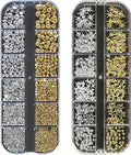 Gold Silver 3D Nail Charms, 2Boxes 24Grids Bow Star Nail Gems Nail Studs,Punk Metal Alloy Rivet Stickers Bowknot Nail Art Decorations Accessories for Nail Art Design DIY Crafts (Gold Silver E-)