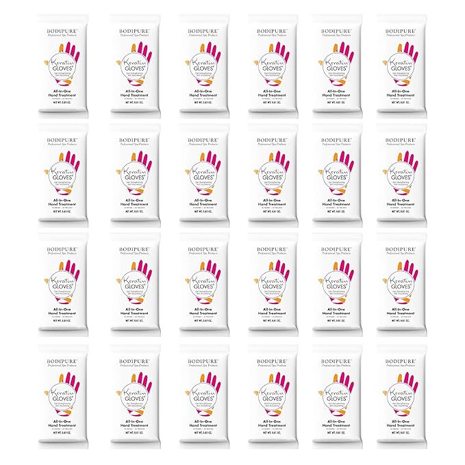 Bodipure All-In-1 Moisturizing Hand Mask Gloves – Keratin & Vitamin E Treatment for Dry Cracked Hands, Deep Hydration Repair Gloves, Strengthen Nails & Soften Cuticles, Spa Hand Care 24 Pairs