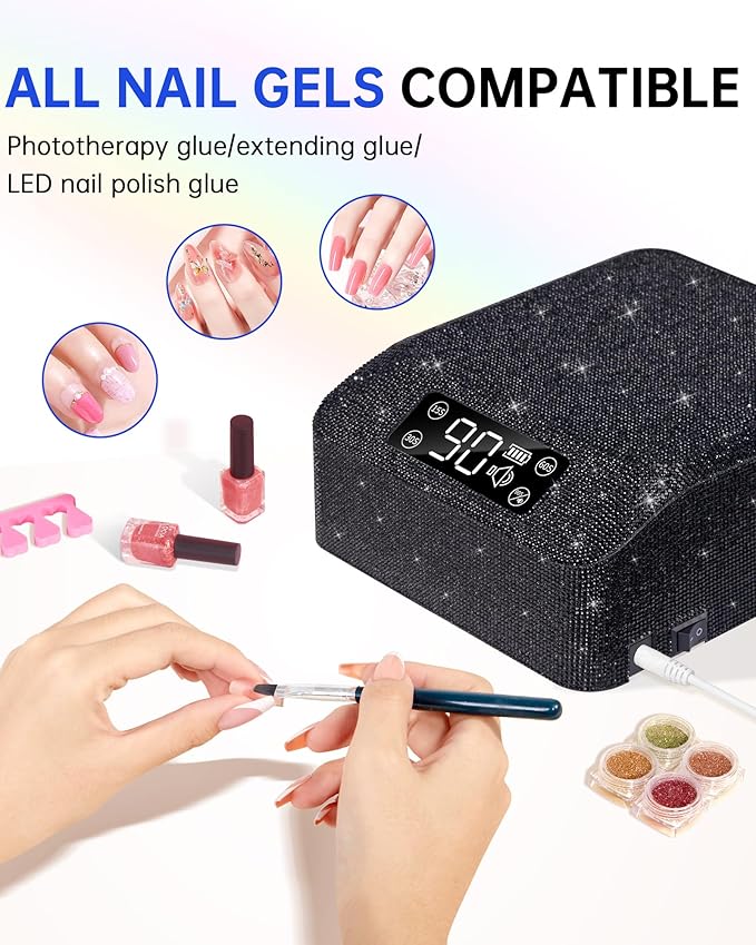 UV LED Nail Lamp 96W Nail Dryer Sparkly Gel Polish Light 4 Timer Setting Professional Quick Dry Curing Lamp with Display Auto Sensor for Salon & Home, Black
