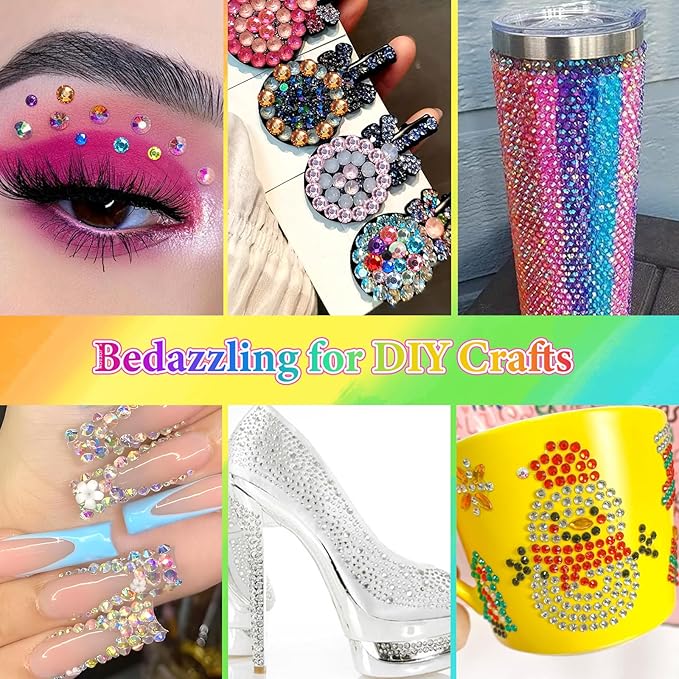 22300Pcs Color Rhinestones for Bedazzling, 3-6 mm Jelly Bedazzling Resin Gems, White Pink Purple Black Gold Tan Red Silver Gems Colored Bedazzling Kit for Crafting Nails Face Makeup Crafts Tumblers