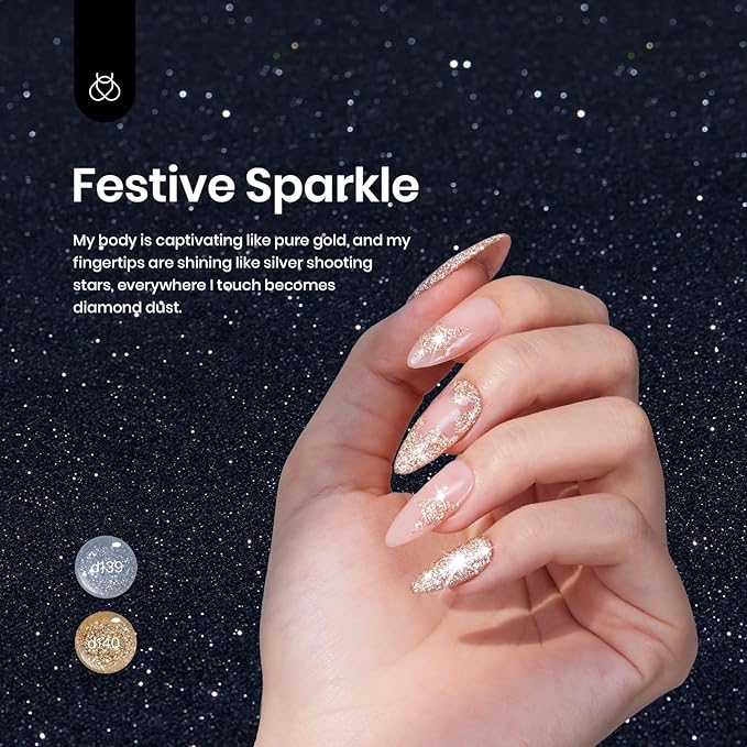 Beetles Silver & Golden Nail Art Gel Liner 2 Pcs Reflective Glitter Gel Nail Polish Soak Off Uv Lamp for Thin French Line Nails Manicure Nails Art Brush Paint