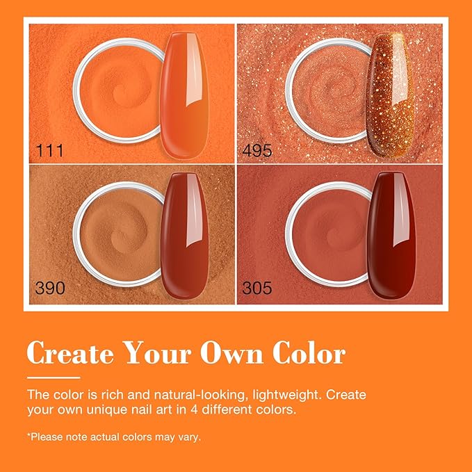 AZUREBEAUTY Dip Powder Nail Kit Starter, Orange Brown Glitter, 4 Fall Pumpkin Maple Dark Colors Set, French Halloween Nail Art Base Top Coat Activator Essential Liquid Manicure DIY Salon