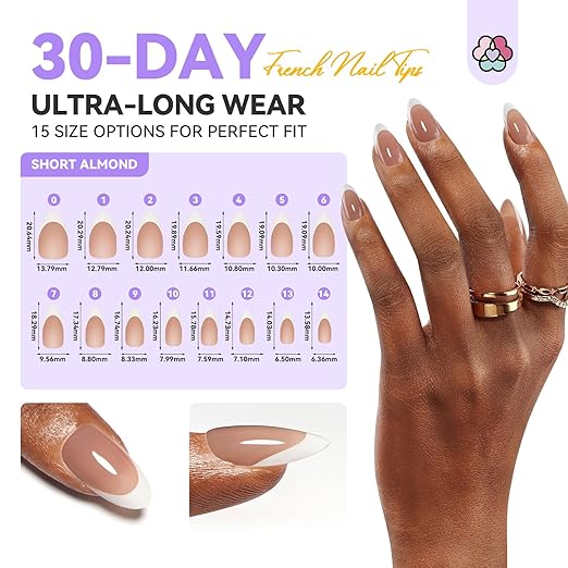 SAVILAND Natural French Tip Nails: Thicker Press on Nails Short Almond Chip-Free & Strong French Tip Press On Nails 15 Sizes Fake Nails Quick Nail Art Home Use SSProTip X