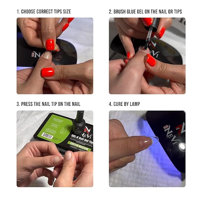 Nail Gel-X Natural Coffin XXL Tips Set - NeVi USA Premium Quality, 360 Tips in 10 Sizes - Complete DIY Nail Extension Kit | No Size 00 Included, #5&6 Are Double Quantity