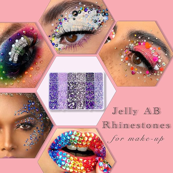 22800Pcs Jelly Rhinestones for Nail Art Flatback Purple Bulk Shiny DIY Nail Gems Decoration Resin Round Shape Crystal AB Rhinestones for Crafts