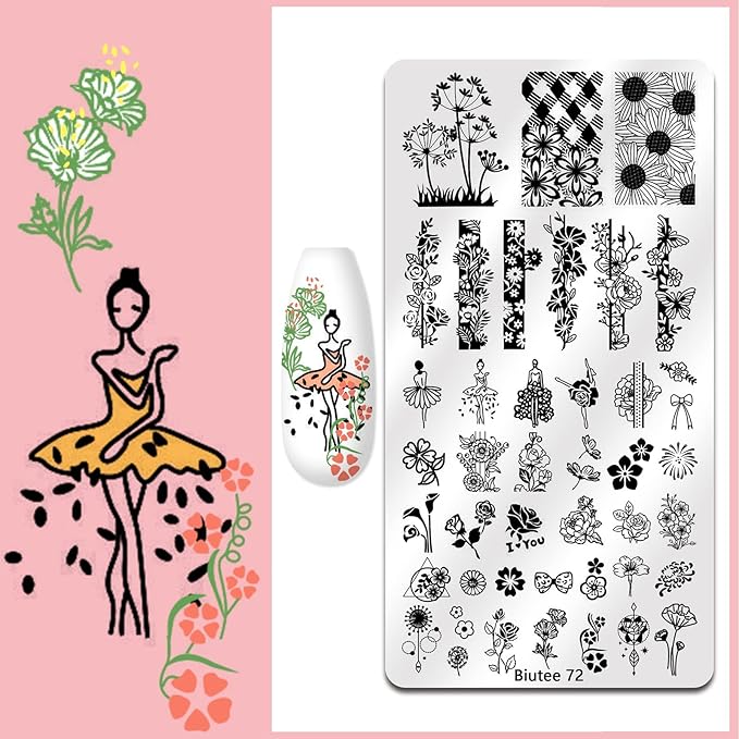 Biutee Nail Stamping Plate Set 12Pcs Nail Art Stamping Plates Nail Stamping Kit Nail Stamper Kit Flower Leaves Animal Lace Star Design Nail Stamp Plate