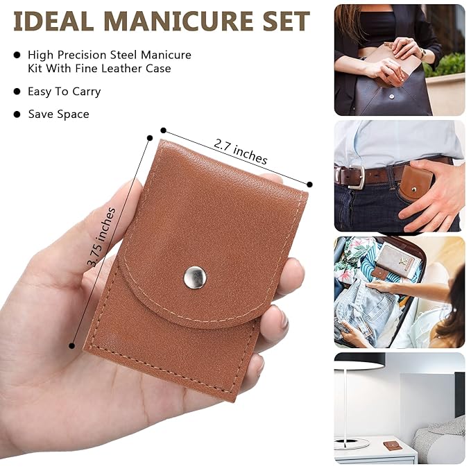 Geosar 12 Sets Manicure Set Bulk Nail Clippers Pedicure Kit Stainless Steel Professional Pedicure Grooming Kits Nail Care Tools with Travel Case for Men Women Hands Foot(Brown)