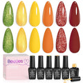 beetles Gel Polish Set - Autumn Realm Collection, Green Glitter Burgundy Gel Polish Golden Shimmer Nails Kit DIY Nail Art Soak Off UV Led Gifts for Women