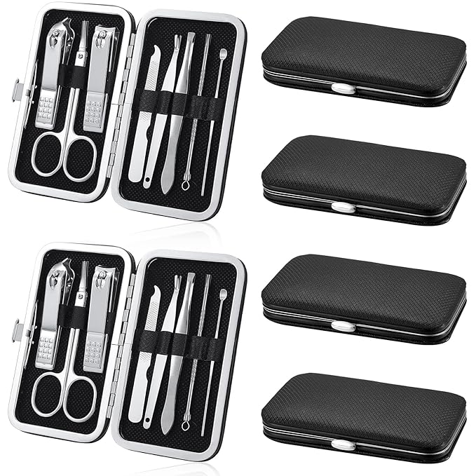Hanaive 6 Set Manicure Set 48Pcs Nail Clippers Pedicure Kit 8 in 1 Stainless Steel Grooming Kit Professional Nail Care Tools with Luxurious Travel Case for Men Women Gift(Black)