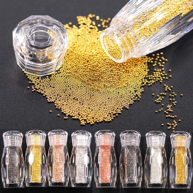 0.8MM and 1.0MM Metallic Caviar Nail Beads The Shape Of Round For Nail Art Decoration 3D Metal Nail Ball Set Of 8