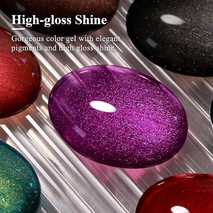 Imtiti Pearl Gel Nail Polish,0.5 Fl Oz Wine Purple Glitter Drawing Gel Polish Shell Thread Shimmer Mermaid Nail Gel Polish Soak Off UV LED for Home DIY Nail Art Manicure Salon