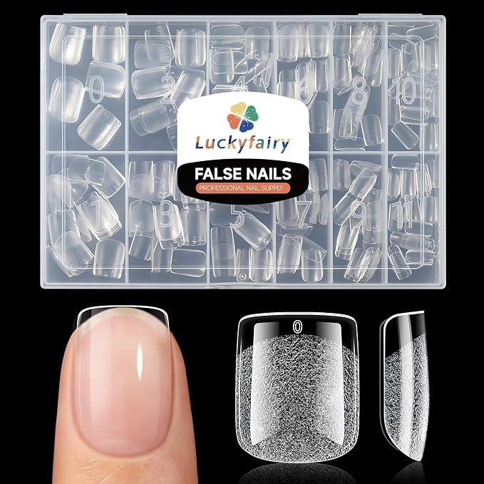 Extra Short Square Fake Nails, Soft Gel Pre-Shaped Acrylic XS Short Square Nail Tips, Half Matte Full Cover Clear Press on Flase Nail Tips for Nail Extension Home DIY 240pcs/12 Sizes