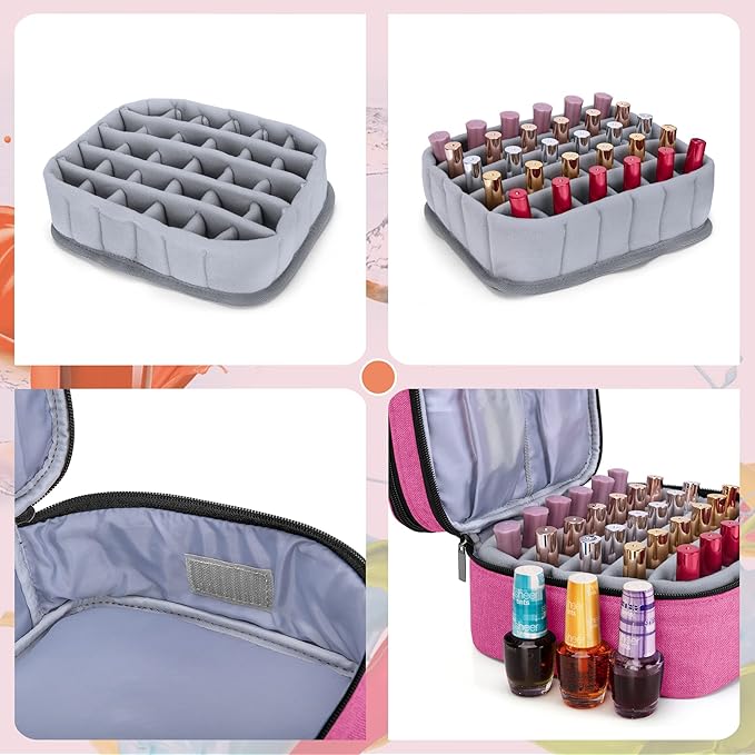 LUXJA Nail Polish Carrying Case - Holds 30 Bottles (15ml - 0.5 fl.oz), Double-layer Organizer for Nail Polish and Manicure Set, Pink (Bag Only)