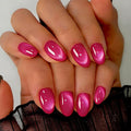 Cat Eye Press on Nails Short, Chrome Press on Nails Oval, Thick Glazed Virant Hot Pink Fake Nails Press ons for Women, Reusable Magnet Bling Glitter Glue On Nails Almond in 15 Sizes, 30 Pcs