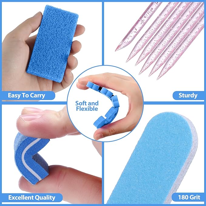 60 Sets Disposable Pedicure Kit Individually Package 5 in 1 Pedicure Tools Pumice Stone for Feet 80/100 Grit Nail File Mini Buffer Block Toe Separator Cuticle Pusher Clear Bag for Salon Home
