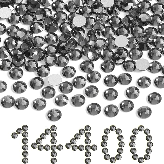 Beadsland Flatback Rhinestones Bulk,14400pcs Gray Rhinestones for Nails Crafts Clothes DIY Decoration, Black Diamond, SS20, 4.6-4.8mm