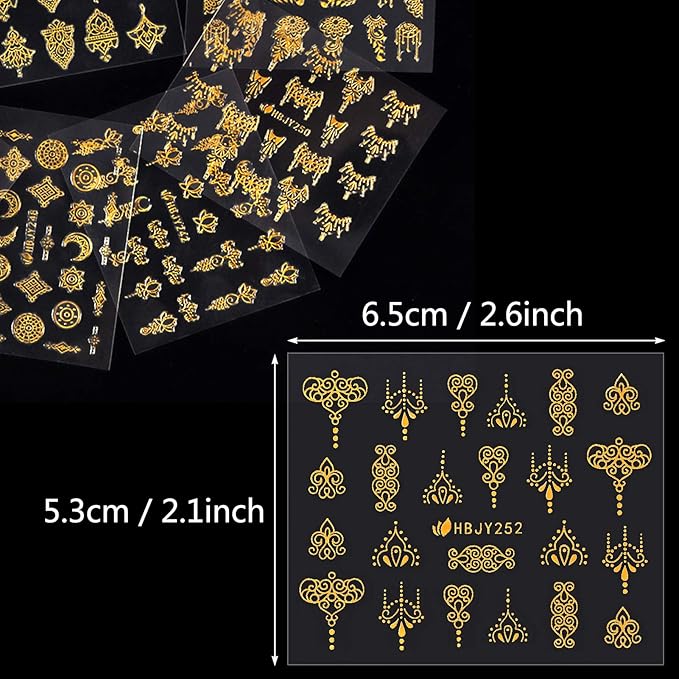 KISSBUTY 24 Pcs Universe Nail Art Sticker - Gold Flowers, Stars, Moon Constellation Decals